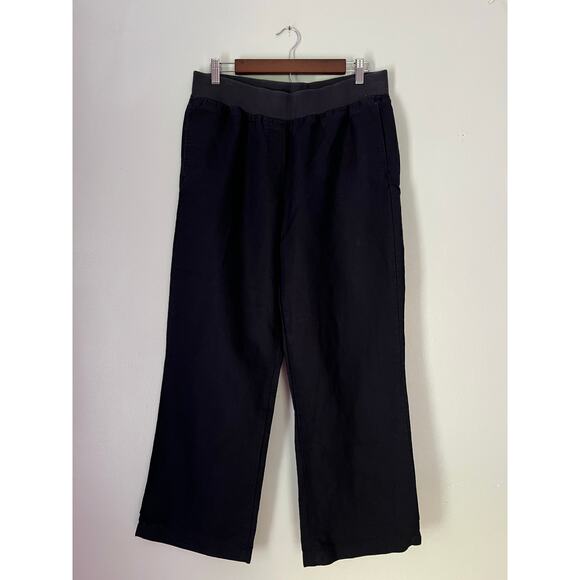 Lands’ End Navy Navy Linen Blend Elastic Drawstring Waist Wide Leg Pants Medium - Picture 1 of 5